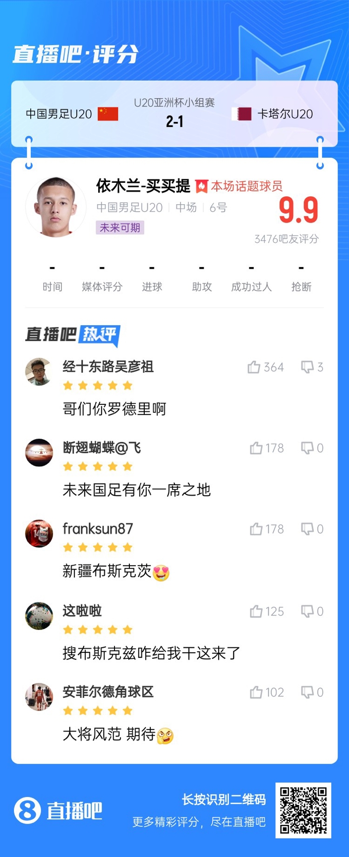  依木蘭+陳澤仕泰山中場(chǎng)連線(xiàn)！19歲依木蘭獲封：新疆布斯克茨！