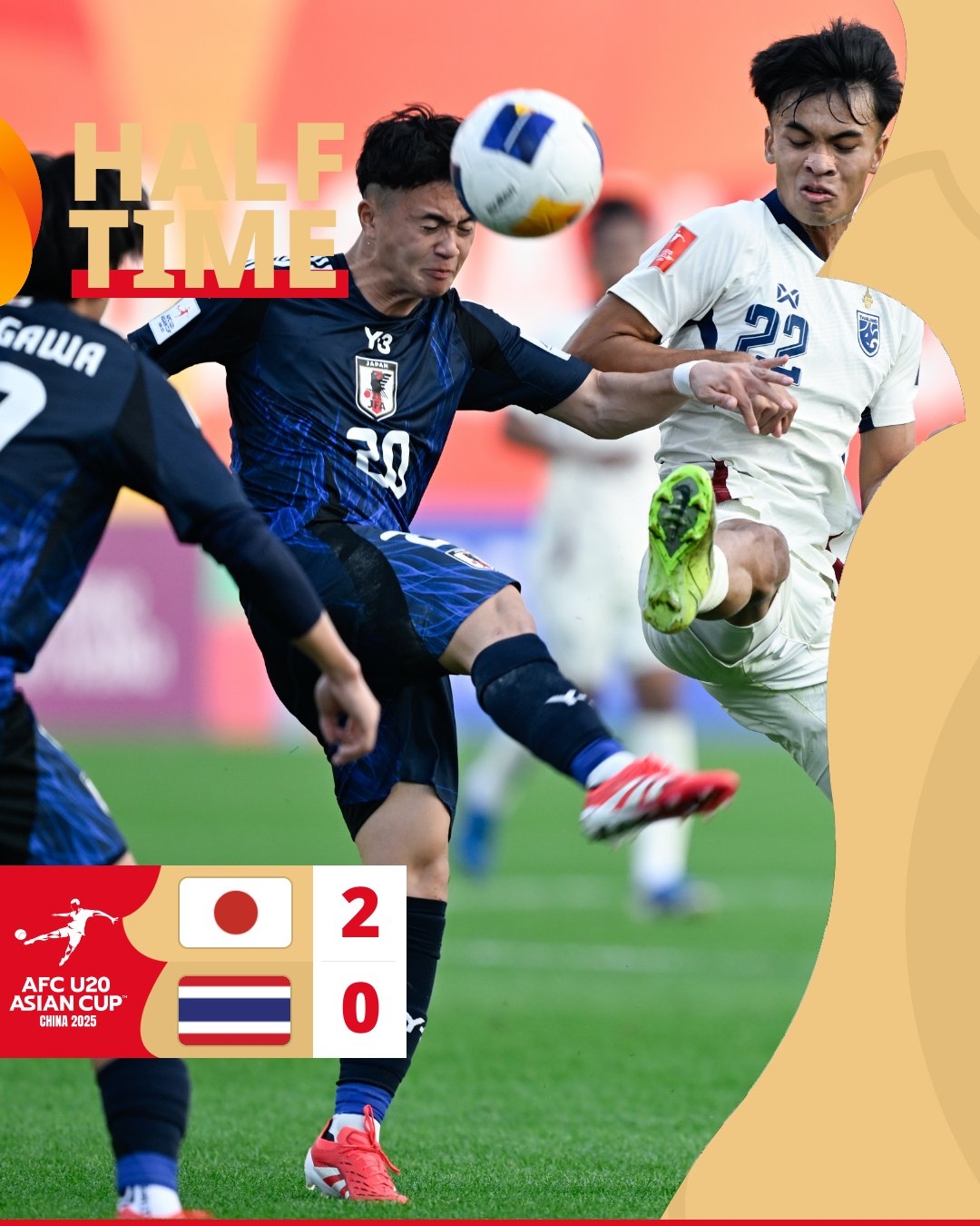 半場(chǎng)-日本U20 2-0領(lǐng)先泰國U20，石井久繼破門(mén)+中柱 泰國0射正