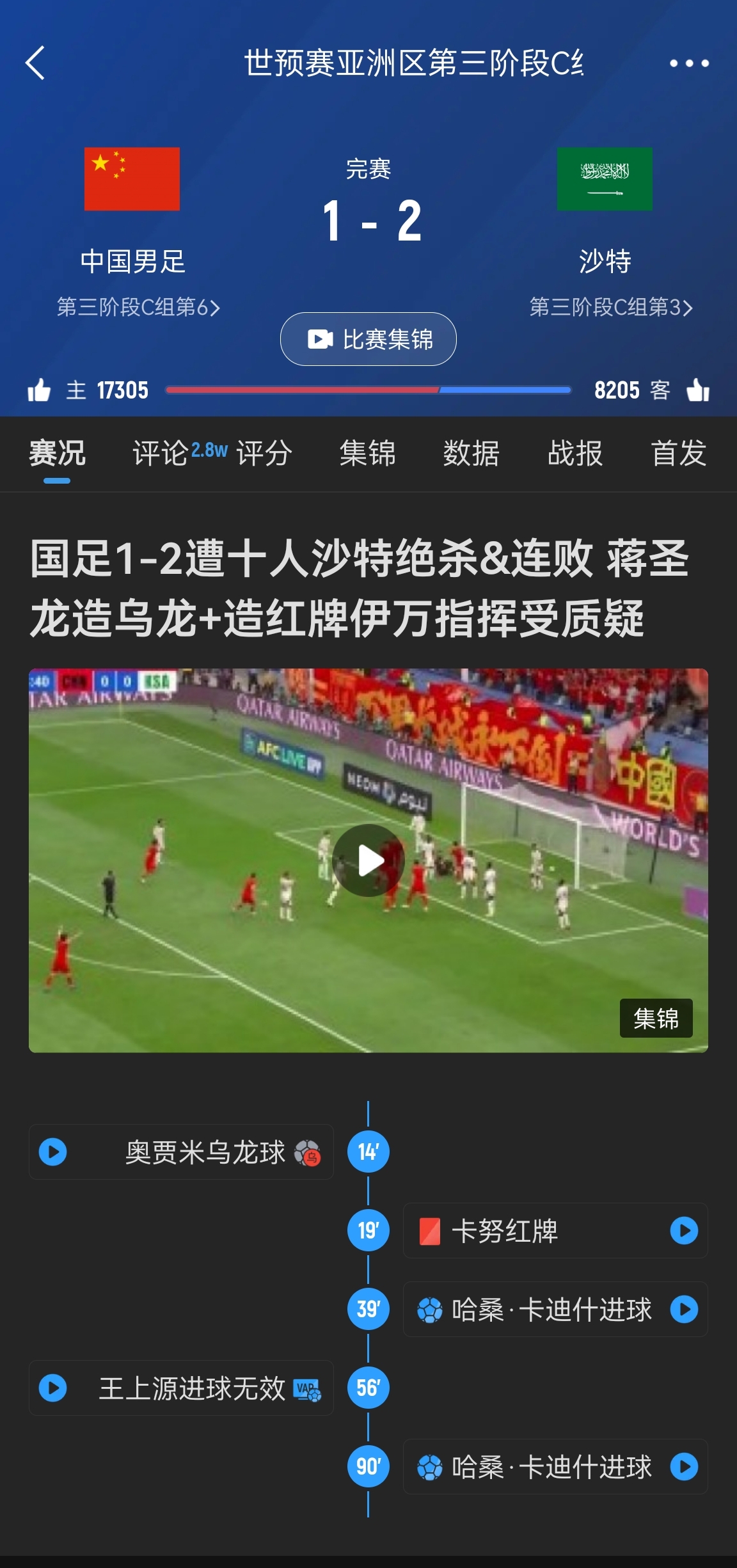  今天什么劇本？首戰沙特也是半場(chǎng)紅牌+蔣光太傷退，最后國足被翻